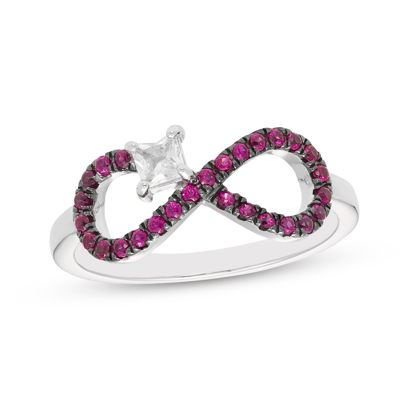 Main Image 1 of Square-Cut White Lab-Created Sapphire & Lab-Created Ruby Infinity Ring Sterling Silver