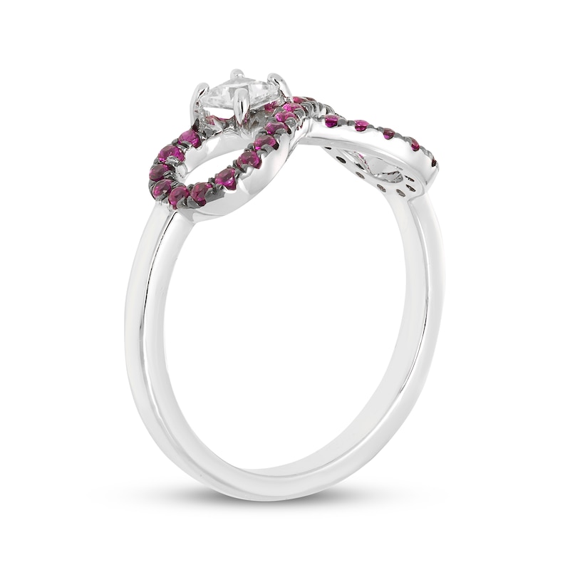 Main Image 2 of Square-Cut White Lab-Created Sapphire & Lab-Created Ruby Infinity Ring Sterling Silver