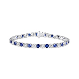 Blue & White Lab-Created Sapphire Line Bracelet Sterling Silver 7&quot;