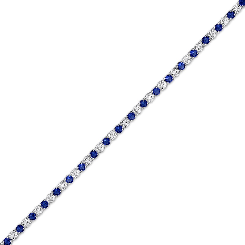 Blue & White Lab-Created Sapphire Line Bracelet Sterling Silver 7"