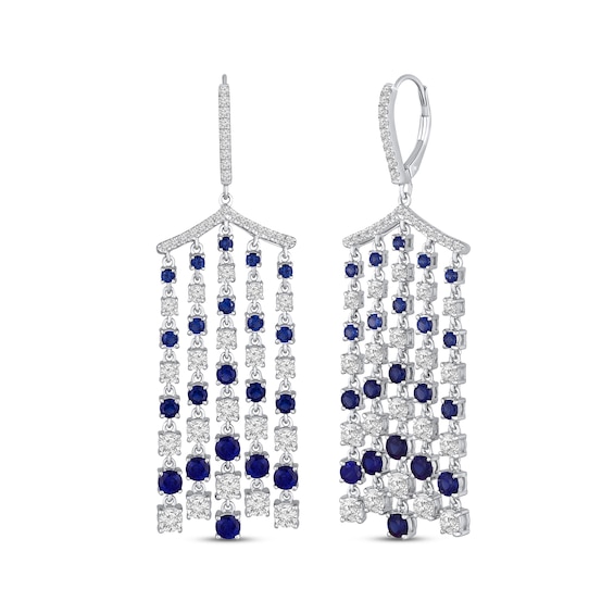 Blue & White Lab-Created Sapphire Chandelier Earrings Sterling Silver