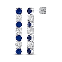 Blue & White Lab-Created Sapphire Drop Earrings Sterling Silver