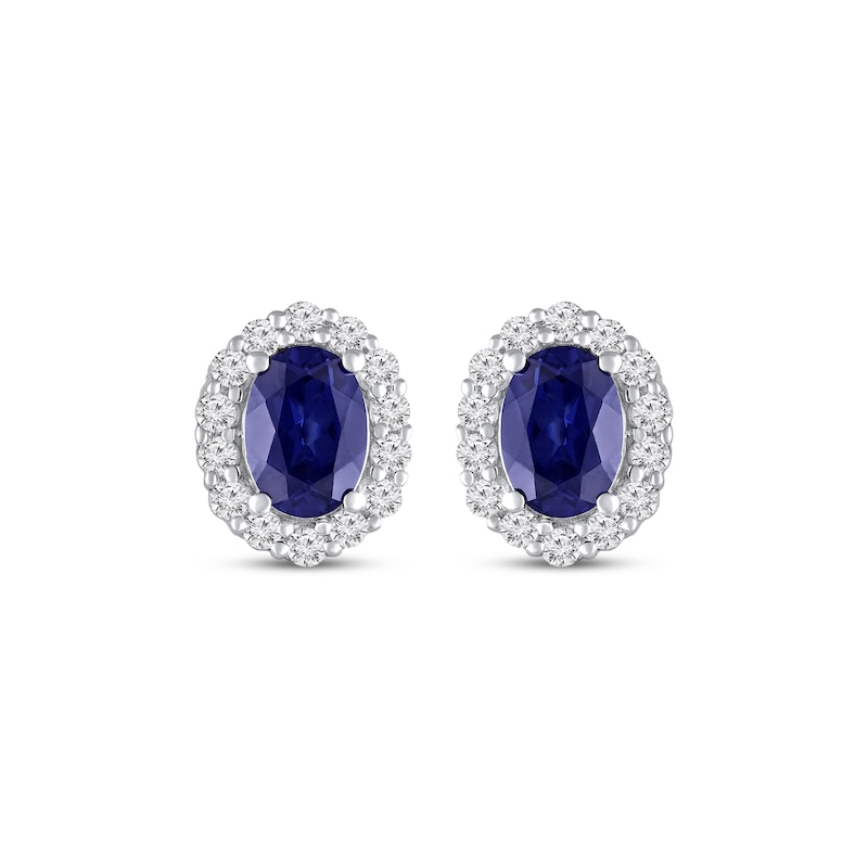 Main Image 2 of Oval-Cut Blue Lab-Created Sapphire & White Lab-Created Sapphire Halo Stud Earrings 10K White Gold