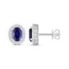 Thumbnail Image 3 of Oval-Cut Blue Lab-Created Sapphire & White Lab-Created Sapphire Halo Stud Earrings 10K White Gold