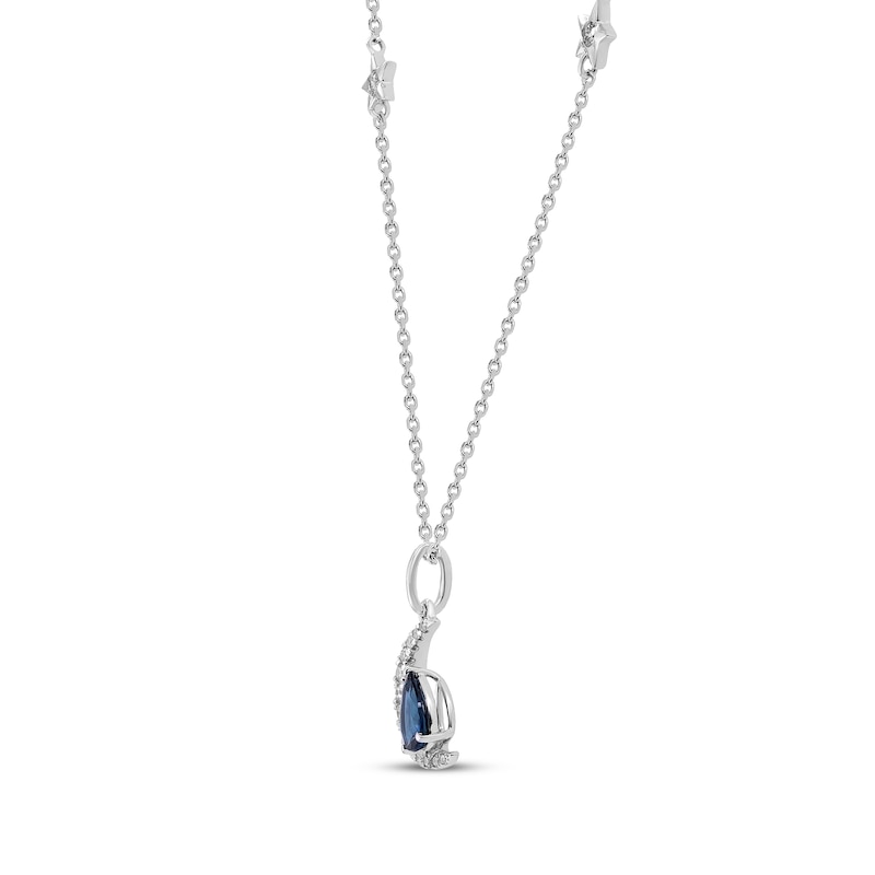 Pear-Shaped Blue Sapphire & Diamond Crescent Moon Necklace 1/8 ct tw 10K White Gold 18"