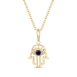 Blue Sapphire & Diamond Accent Hamsa Necklace 10K Yellow Gold 18&quot;