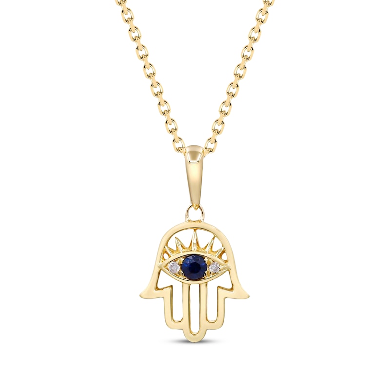 Main Image 1 of Blue Sapphire & Diamond Accent Hamsa Necklace 10K Yellow Gold 18&quot;