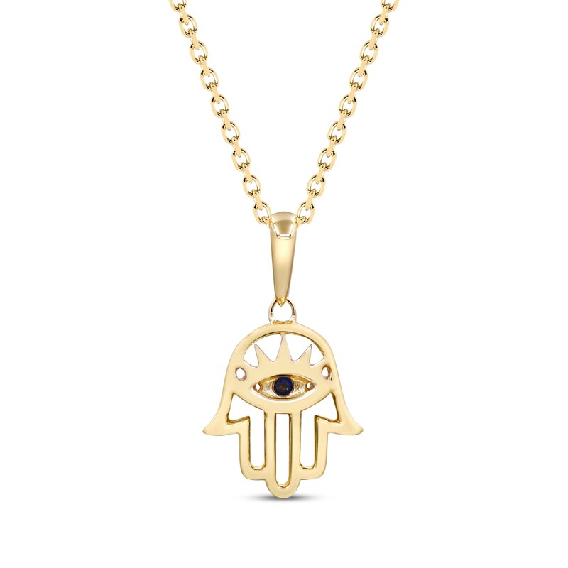 Main Image 3 of Blue Sapphire & Diamond Accent Hamsa Necklace 10K Yellow Gold 18&quot;