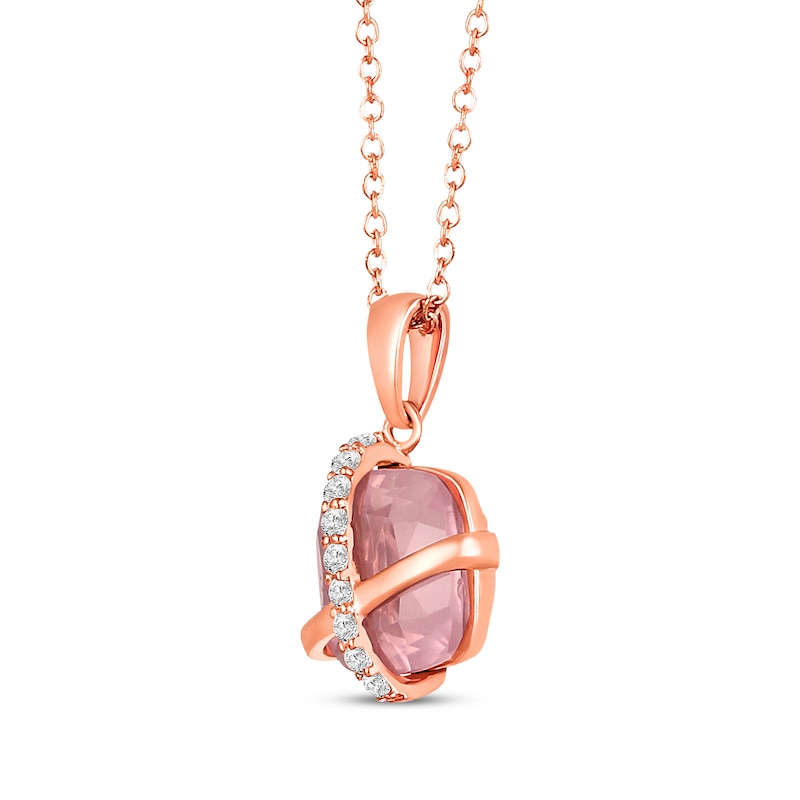 Cushion Cut Rose Quartz And White Lab Created Sapphire Crisscross Necklace 10k Rose Gold 18 Kay 8085