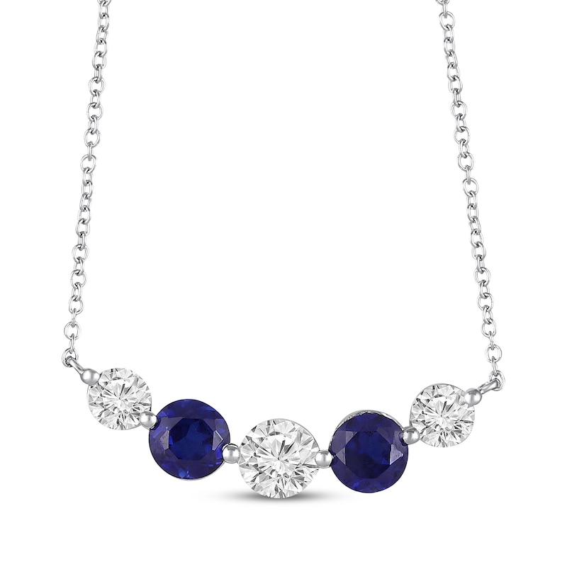 Main Image 1 of Blue & White Lab-Created Sapphire Smile Necklace Sterling Silver 18&quot;