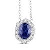 Thumbnail Image 1 of Oval-Cut Blue Lab-Created Sapphire & White Lab-Created Sapphire Halo Necklace 10K White Gold 18&quot;