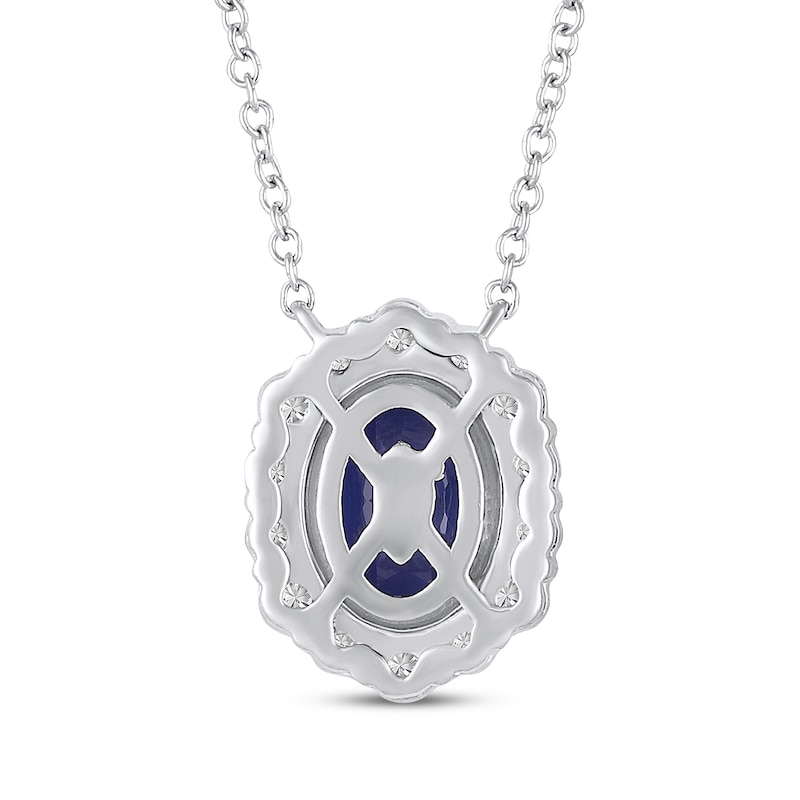 Main Image 3 of Oval-Cut Blue Lab-Created Sapphire & White Lab-Created Sapphire Halo Necklace 10K White Gold 18&quot;