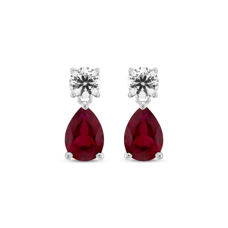 Main Image 2 of Pear-Shaped Lab-Created Ruby Drop & Round-Cut White Lab-Created Sapphire Earrings Sterling Silver