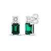 Thumbnail Image 1 of Emerald-Cut Lab-Created Emerald & Round-Cut White Lab-Created Sapphire Earrings Sterling Silver