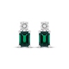 Thumbnail Image 2 of Emerald-Cut Lab-Created Emerald & Round-Cut White Lab-Created Sapphire Earrings Sterling Silver