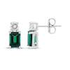 Thumbnail Image 3 of Emerald-Cut Lab-Created Emerald & Round-Cut White Lab-Created Sapphire Earrings Sterling Silver