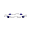 Thumbnail Image 1 of Cushion-Cut Blue Lab-Created Sapphire & Diamond Paperclip Bracelet 1/5 ct tw Sterling Silver 7.25&quot;