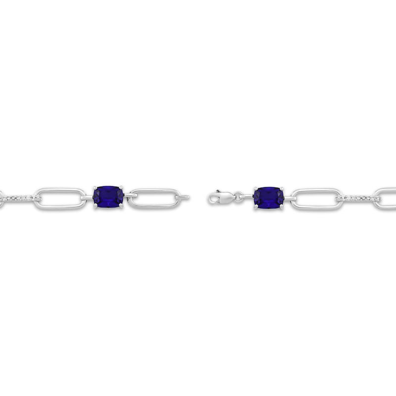 Main Image 2 of Cushion-Cut Blue Lab-Created Sapphire & Diamond Paperclip Bracelet 1/5 ct tw Sterling Silver 7.25&quot;