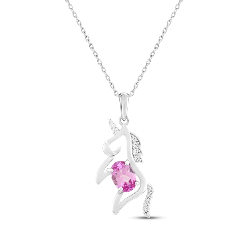 Main Image 1 of Oval-Cut Pink Lab-Created Sapphire & White Lab-Created Sapphire Unicorn Necklace Sterling Silver 18&quot;