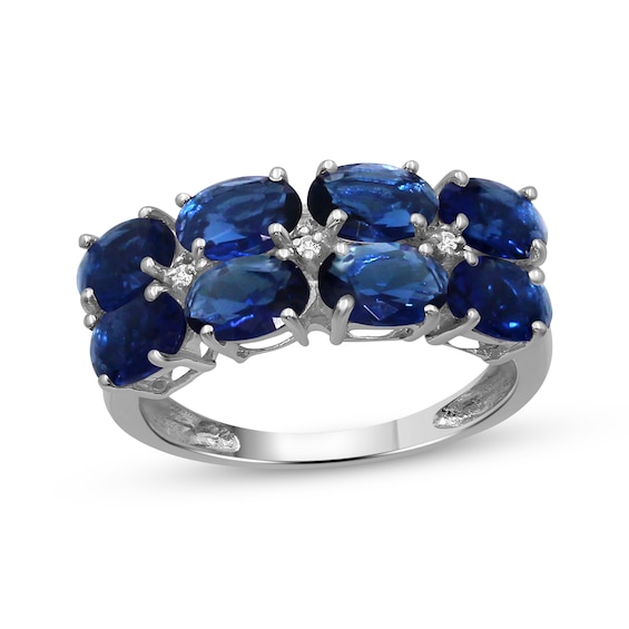 Oval-Cut Blue Lab-Created Sapphire & White Lab-Created Sapphire Two-Row Ring Sterling Silver