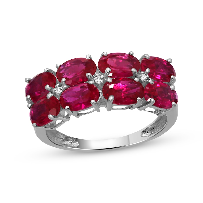 Oval-Cut Lab-Created Ruby & White Lab-Created Sapphire Two-Row Ring ...