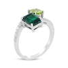 Thumbnail Image 2 of Emerald-Cut Lab-Created Emerald, Round-Cut Peridot & White Lab-Created Sapphire Ring Sterling Silver