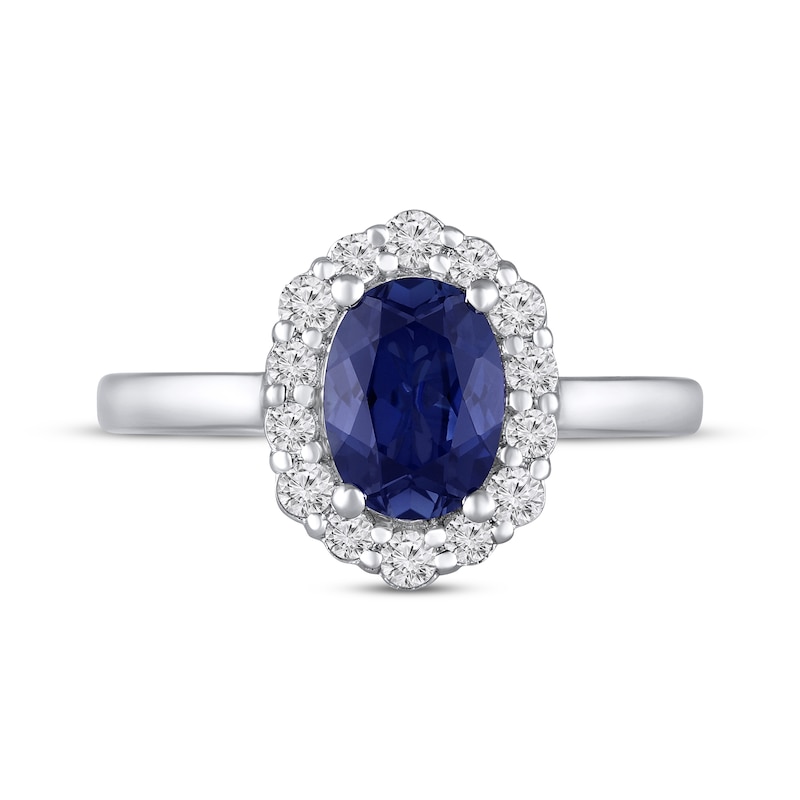 Oval-Cut Blue Lab-Created Sapphire & White Lab-Created Sapphire Halo Ring 10K White Gold