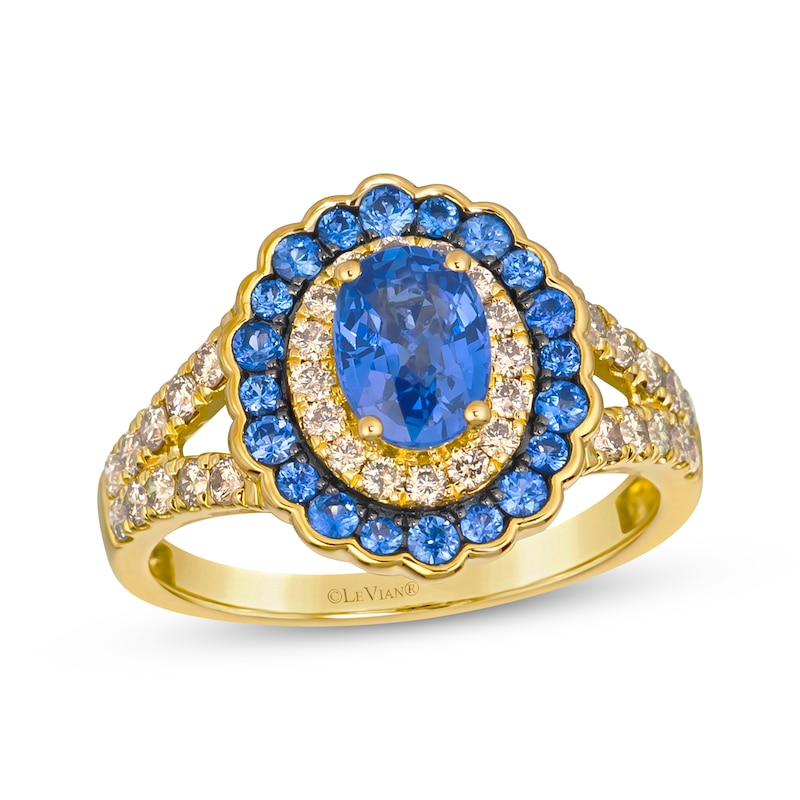 Main Image 1 of Le Vian Venetian Color on Color Oval-Cut Blue Sapphire Ring 1/2 ct tw Diamonds 14K Honey Gold