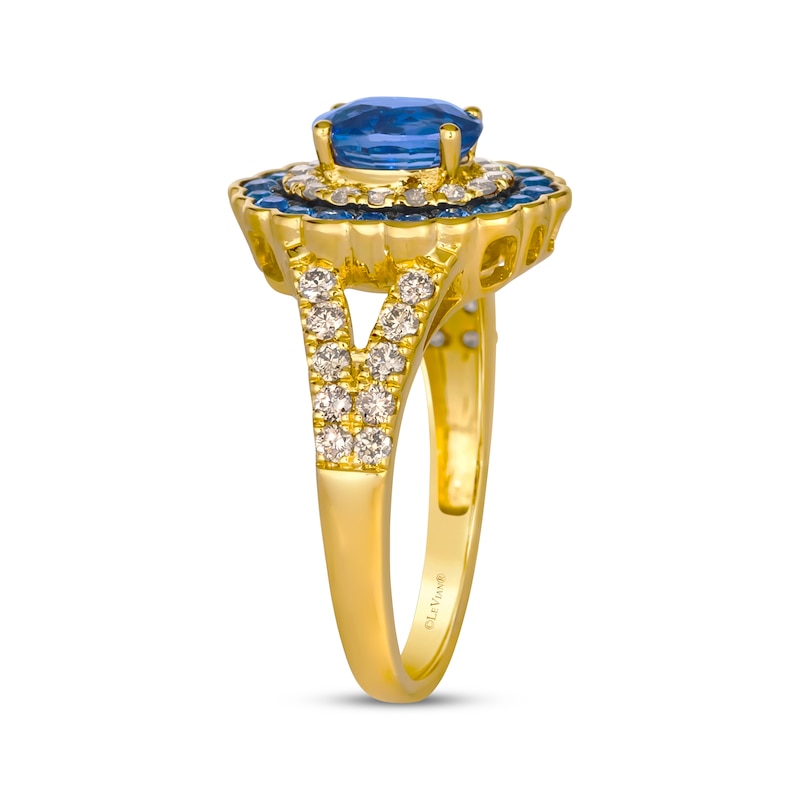 Main Image 2 of Le Vian Venetian Color on Color Oval-Cut Blue Sapphire Ring 1/2 ct tw Diamonds 14K Honey Gold