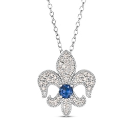 Le Vian Blue Sapphire Royalty Fleur-de-Lis Necklace 3/8 ct tw Diamonds 14K Vanilla Gold 19&quot;