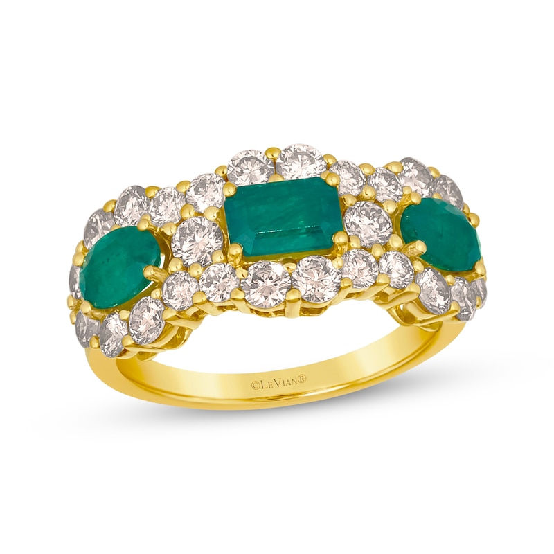 Le Vian Oval & Emerald-Cut Emerald Royalty Ring 1-5/8 ct tw Diamonds 14K Honey Gold