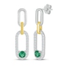 Thumbnail Image 1 of Lab-Created Emerald & White Lab-Created Sapphire Paperclip Dangle Earrings Sterling Silver & 10K Yellow Gold