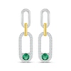 Thumbnail Image 2 of Lab-Created Emerald & White Lab-Created Sapphire Paperclip Dangle Earrings Sterling Silver & 10K Yellow Gold