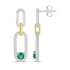 Thumbnail Image 3 of Lab-Created Emerald & White Lab-Created Sapphire Paperclip Dangle Earrings Sterling Silver & 10K Yellow Gold