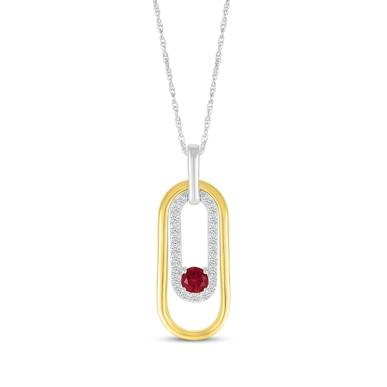 Lab-Created Ruby & White Lab-Created Sapphire Paperclip Necklace Sterling Silver & 10K Yellow Gold 18"