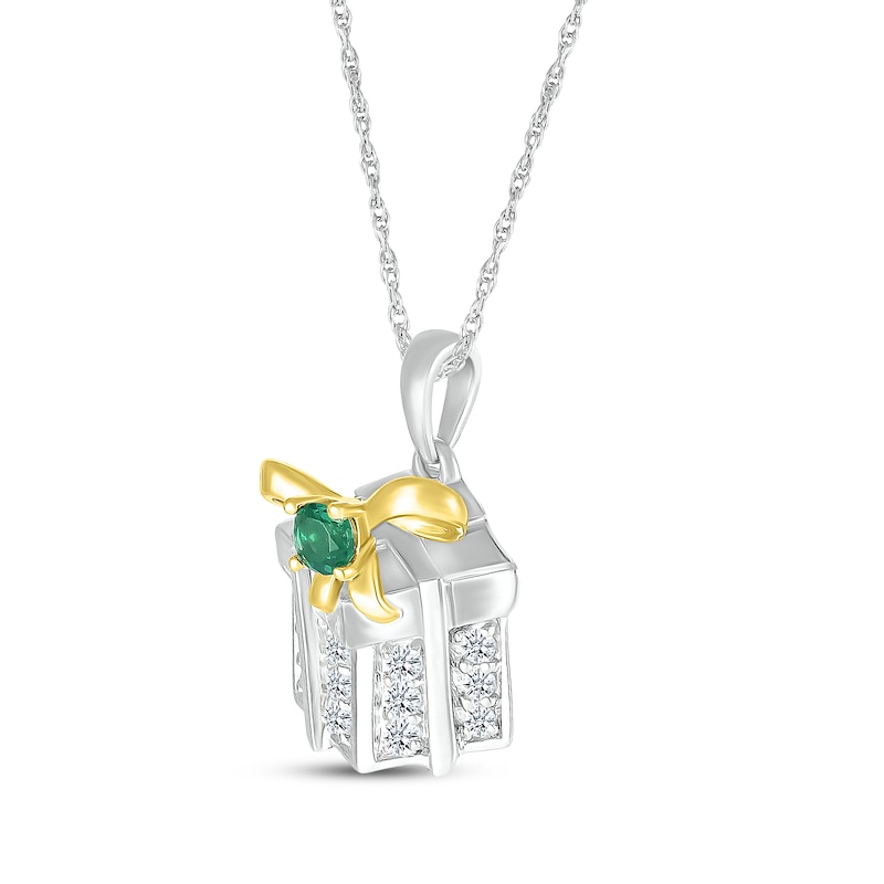 Main Image 2 of Lab-Created Emerald & White Lab-Created Sapphire Present Necklace Sterling Silver & 10K Yellow Gold 18&quot;