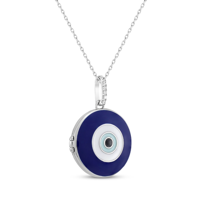 Main Image 2 of White Lab-Created Sapphire & Enamel Evil Eye Locket Sterling Silver 18&quot;