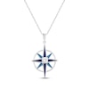 Thumbnail Image 1 of White Lab-Created Sapphire & Blue Enamel Compass Necklace Sterling Silver 18&quot;