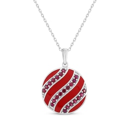 Lab-Created Ruby & Red Enamel Christmas Ornament Necklace Sterling Silver 18&quot;