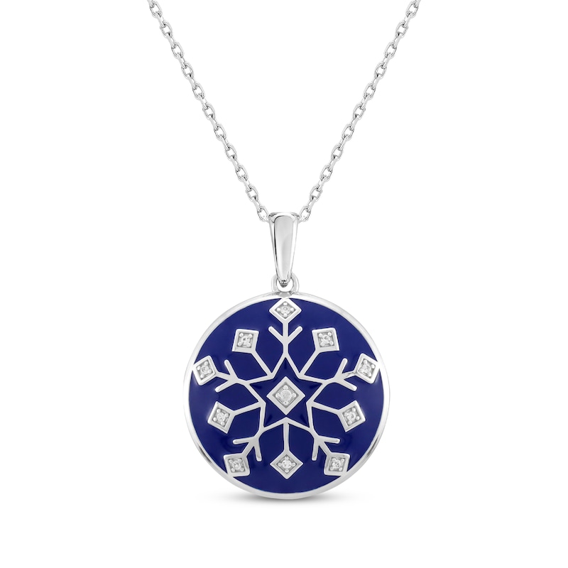 Main Image 1 of White Lab-Created Sapphire & Dark Blue Enamel Snowflake Necklace Sterling Silver 18&quot;