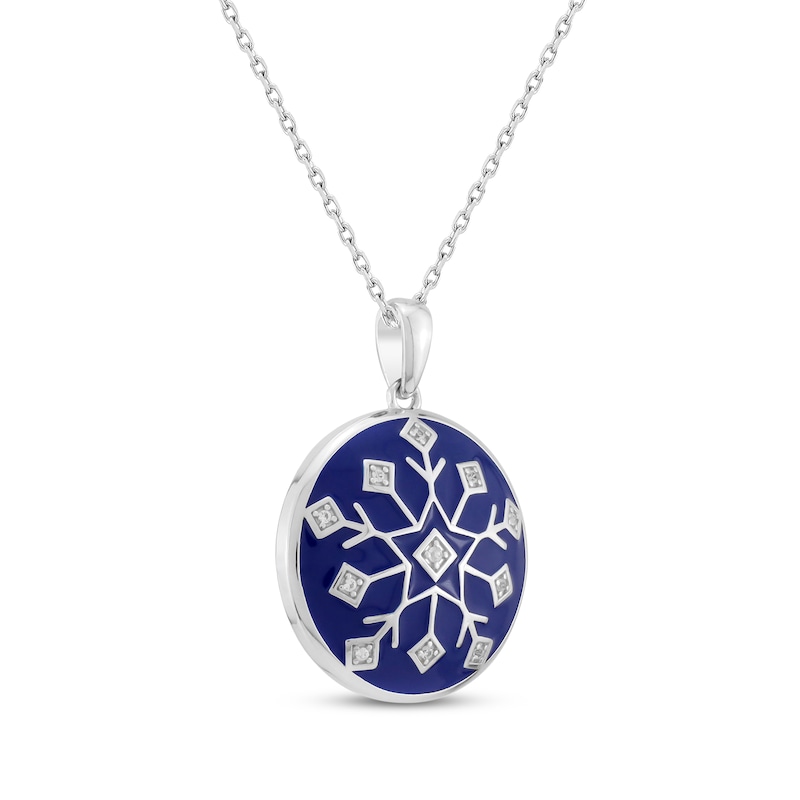 Main Image 2 of White Lab-Created Sapphire & Dark Blue Enamel Snowflake Necklace Sterling Silver 18&quot;