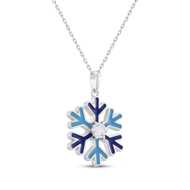 Main Image 2 of White Lab-Created Sapphire, Light & Dark Blue Enamel Snowflake Necklace Sterling Silver 18&quot;