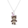 Thumbnail Image 1 of Lab-Created Ruby, Pink & Brown Enamel Teddy Bear with Party Hat Necklace Sterling Silver 18&quot;