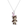 Thumbnail Image 2 of Lab-Created Ruby, Pink & Brown Enamel Teddy Bear with Party Hat Necklace Sterling Silver 18&quot;