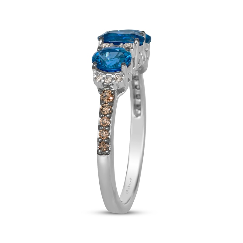 Main Image 2 of Le Vian Oval-Cut Blue Sapphire Three-Stone Ring 1/5 ct tw Diamonds 14K Vanilla Gold