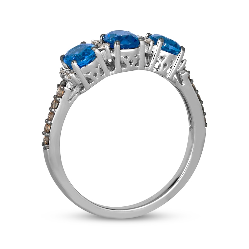 Main Image 3 of Le Vian Oval-Cut Blue Sapphire Three-Stone Ring 1/5 ct tw Diamonds 14K Vanilla Gold