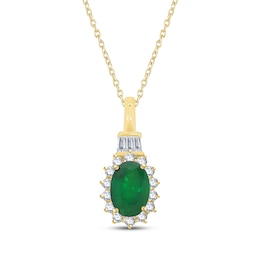 Oval-Cut Natural Emerald & Diamond Necklace 1/5 ct tw 10K Yellow Gold 18&quot;