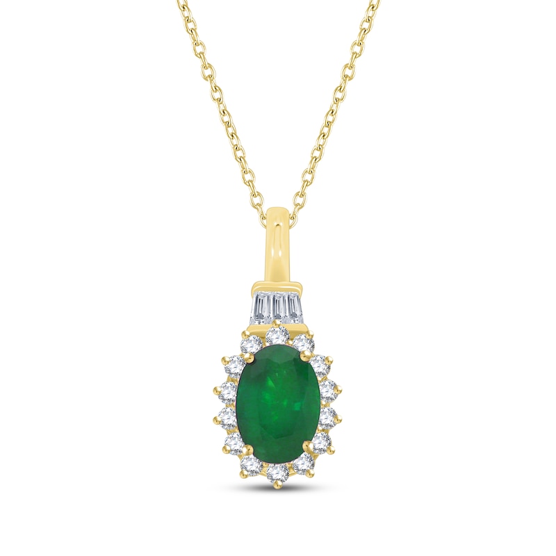 Oval-Cut Natural Emerald & Diamond Necklace 1/5 ct tw 10K Yellow Gold ...