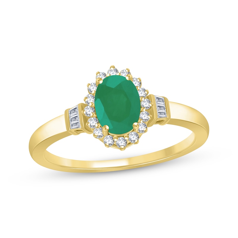 Main Image 1 of Oval-Cut Natural Emerald & Diamond Ring 1/5 ct tw 10K Yellow Gold