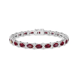 Oval-Cut Lab-Created Ruby & White Lab-Created Sapphire Bracelet Sterling Silver 7.5&quot;